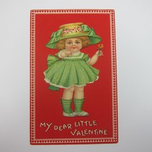Postcard Greeting Valentine Antique Blonde Girl Green Dress Sun Hat Sunflower - £7.98 GBP