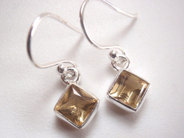 Very Small Faceted Citrine Square 925 Sterling Silver Dangle Earrings - £9.13 GBP