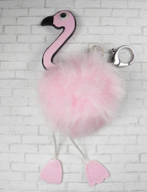 Pom Pom Flamingo Keychain Purse Charm Split Ring Lobster Faux Fur Pink White New - £15.91 GBP
