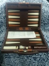 VTG Backgammon Game Set By Cardinal with Brown Faux Leather Blacl Travel Case - $15.83