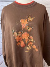 Morning Sun Sweatshirt XL Extra Large Brown Fall Leaves Butterfly Brown ... - $32.10