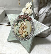 Madonna and Child Christmas Ornament Pink Rhinestone Cameo Holiday Decor Gifts - £55.94 GBP