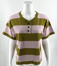 Madewell Parkview Henley Tee in Rugby Stripe Sz M Green Pink Cotton Style# NA418 - £23.36 GBP