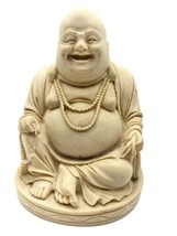 Vintage Laughing Buddha Resin Figurine Statue Cream Colored Carved Heavy... - $65.00