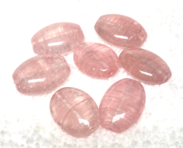 7 Vintage Art Glass Beads Pink w Clear Swirls Flat Oval 7/8 x 5/8 x 1/4 ... - $6.44
