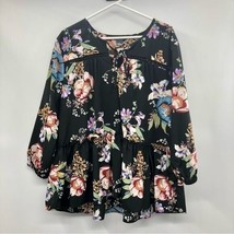 Chelsea &amp; Theodore Blouse Womens XL Used Black Floral - £12.54 GBP