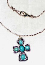 Vintage 5ct. Natural Silver Pewter Southwest Turquoise on Silver Cross 2.25&quot; - £17.46 GBP