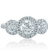 Three Stone 1.89 TCW Round Cut Diamond Engagement Halo Ring 14k White Gold - $58,251.33 MXN