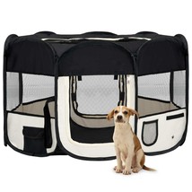 Foldable Dog Playpen with Carrying Bag Black 125x125x61 cm - £32.09 GBP