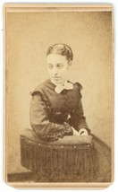 Antique CDV Circa 1870&#39;S Beautiful Woman Posing in Dress Barnum Cortland, NY - £7.46 GBP