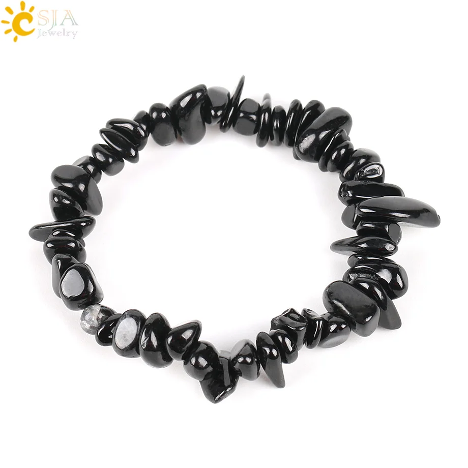CSJA Black Tourmaline Bracelets for Women Crystal Bracelets Chip Beads Chakra - $11.10