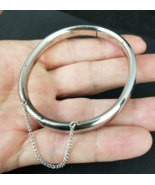Vintage BA Ballou Sterling Silver Hinged Bracelet With Safety Chain Sign... - $36.99
