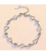 Crystal Heart Linked Charm Bracelet 925 Sterling Silver Womens Jewellery... - £12.63 GBP