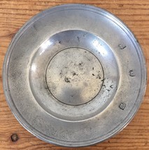 Antique German 1700s 18th Century Pewter Small Bowl Plate Lion Hallmarks 4.5&quot; - £261.00 GBP