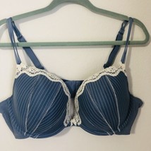 New Cacique Bra 44D Denim Blue White Bows/Lace Plunge Underwired - £17.69 GBP