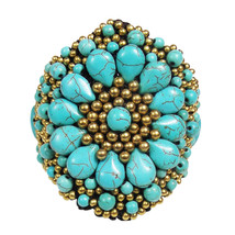 Festive Chrysanthemum Turquoise Stones Floral Bracelet - £18.16 GBP