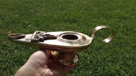 Antique Handmade Aladdin Oil Lamp, Brass antique carved candle lamp 26 cm - $130.99