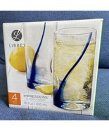 Set of 4 Libbey Blue Ribbon Streak Impressions-Tumbler Drinking Glasses ... - £20.74 GBP