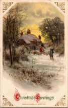 Vtg John Winsch Postcard Christmas Greetings, Winter Home Scene c1913, Embossed - £5.03 GBP
