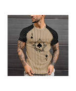  Ace of Spades T-Shirt   Striped Khaki / Tan Crew Neck - Short Sleeve - ... - $19.49