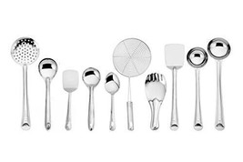 10 Pieces Cooking Spoons Set, Contains Ladle, Turner, Strainer, Rice Spoon, Oval - £41.73 GBP