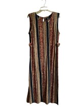 1990s Vintage Sag Harbor Woman&#39;s Sz M Medium Brown  Geometric Print Jumper Dress - £19.70 GBP