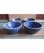 SET OF 4 ANTIQUE RUCKELS STONEWARE BLUE PICKET FENCE BOWLS WHITE HALL IL... - £91.72 GBP