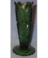 EAPG Pressed Pattern Glass Green Vase, Gold Flashing Top - $27.37 CAD