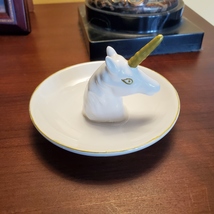 Unicorn Ring Dish, Ceramic Jewelry Holder Trinket Tray with Golden Horn Unicorn image 2