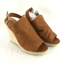 Breckelles Womens Wedges Faux Suede Open Toe Slingback Buckle Brown Size 8 - $19.24