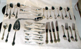 34 Pc. 1955 Rogers & Brothers Silvery Mist Silverware Renforce Silver Plate Rose - $84.99