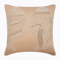 Beige Cotton Linen 16&quot;x16&quot; Beaded Sea Shell Throw Pillows Cover, Shell Mates - £34.36 GBP+
