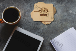 Laser Engraved Shih Tzu Dog Laying - Wood Coasters, set of 4 - $19.13 CAD