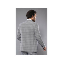Men 3pc European Vested Suit WESSI by J.VALINTIN Slim Fit JV40 Gray Blue Plaid image 6