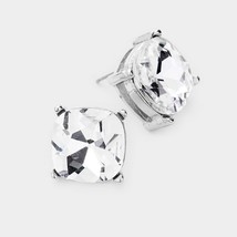 Rhodium Silver Square Stud Fashion Jewelry Earrings Trendy Statement Accessory - £21.05 GBP