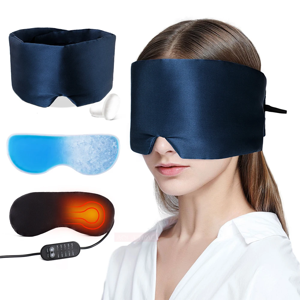 100% Silk Heated Eye Sleep Mask 3 in 1 Eye Massage Mask Heated Cold Therapy - £84.71 GBP