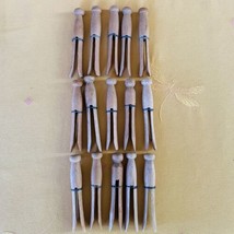 Lot of 15 Pieces Vintage Wooden Round Head Wire Wound Banded Clothespins - £7.89 GBP