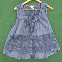 Rachel Zoe Chambray Flowy Mineral Washed Tank Top Blouse Button Smocked Small - £7.88 GBP