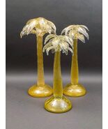 Signed Murano Italy Gold Fleck Glass Palm Tree Candlestick Candleholder Set Of 3 - $8,236.10 CAD