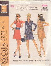 McCALL&#39;S PATTERN 2201 SIZE 14 MISSES&#39; DRESS IN 3 VARIATIONS - $3.00