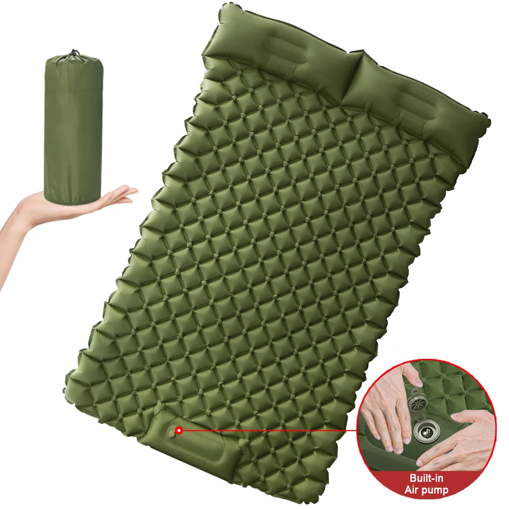 Tdoor camping mat with air pillow portable air mattress waterproof backpacking sleeping thumb200