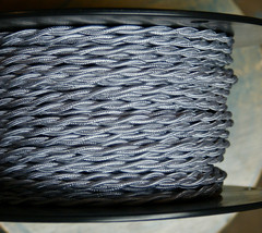 Silver twisted cloth covered wire, vintage lamp cord, antique - £1.09 GBP