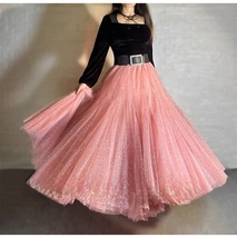 PINK Glittery Sequin Long Tulle Skirt Women Plus Size Sequin Sparkly Tulle Skirt image 6