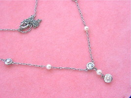 Art Deco 1.60ctw Euro Diamond Drop Pearl BY-THE-YARD Platinum 18&quot; Chain Necklace - £2,554.88 GBP