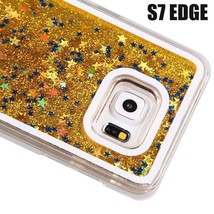 For Samsung Galaxy S7 Edge - Gold Flowing Liquid Case Waterfall Glitter Stars - £11.14 GBP