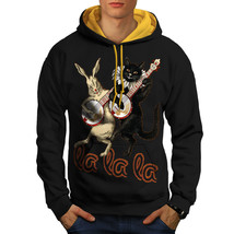 Wellcoda Cat Band Song Dance Mens Contrast Hoodie, Animal Casual Jumper - £31.19 GBP