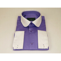 Men 100% Cotton Shirt CIERO MONTERO Turkey #STN 240 Purple/White Collar Slim Fit image 5