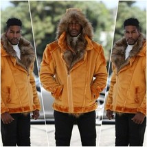 Men&#39;s Manzini Cognac Faux Fur Fashion Jacket Hoodie NWT - £275.25 GBP