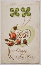 New Year Greetings Gilded 1907 Rosea Clover To Wyckoff NJ Postcard Q25 - $5.95