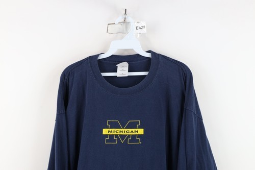 Vtg 90s Mens XL Faded Block M University of Michigan Long Sleeve T-Shirt Blue Item image 2